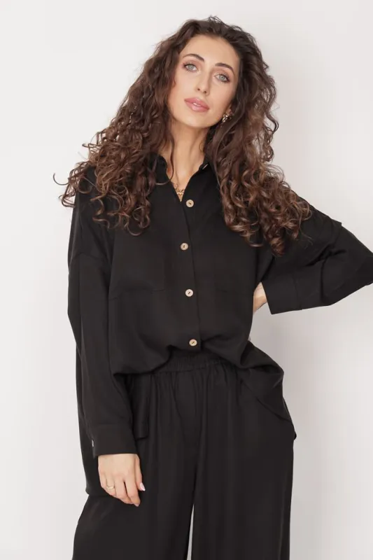 Oversized Tencel Shirt Black sold by Ivalo.com