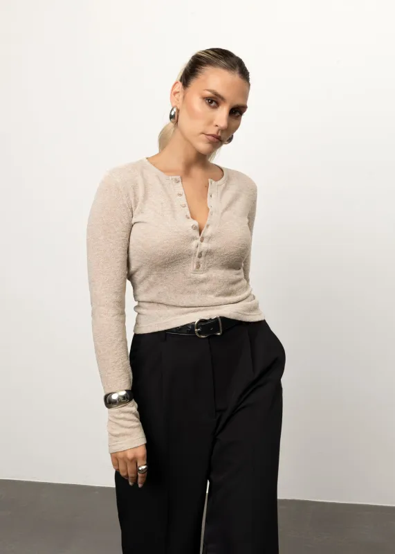 Reese Henley Long Sleeve Top Beige sold by Ivalo.com