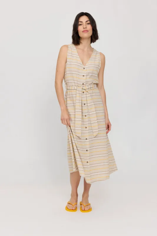 Striped Linen-Mix Midi Dress sold by Ivalo.com