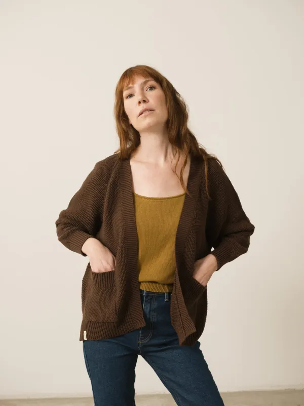 Giola Long Cardigan In Dark Brown sold by Ivalo.com