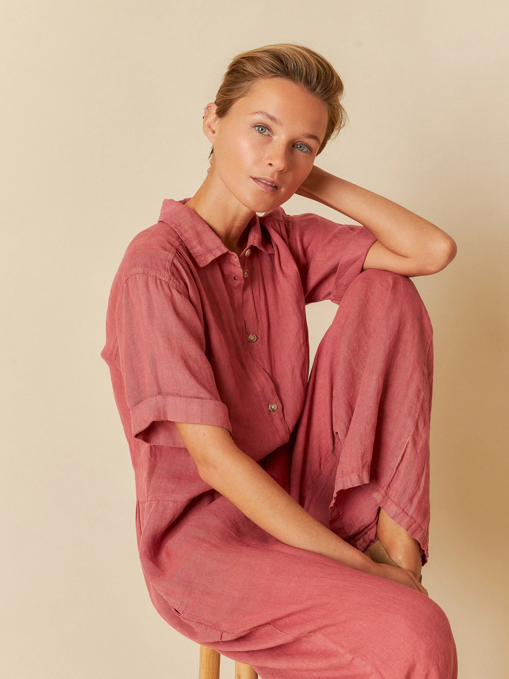 Linen Shirt Jumpsuit Red sold by Ivalo.com product image thumbnail 3