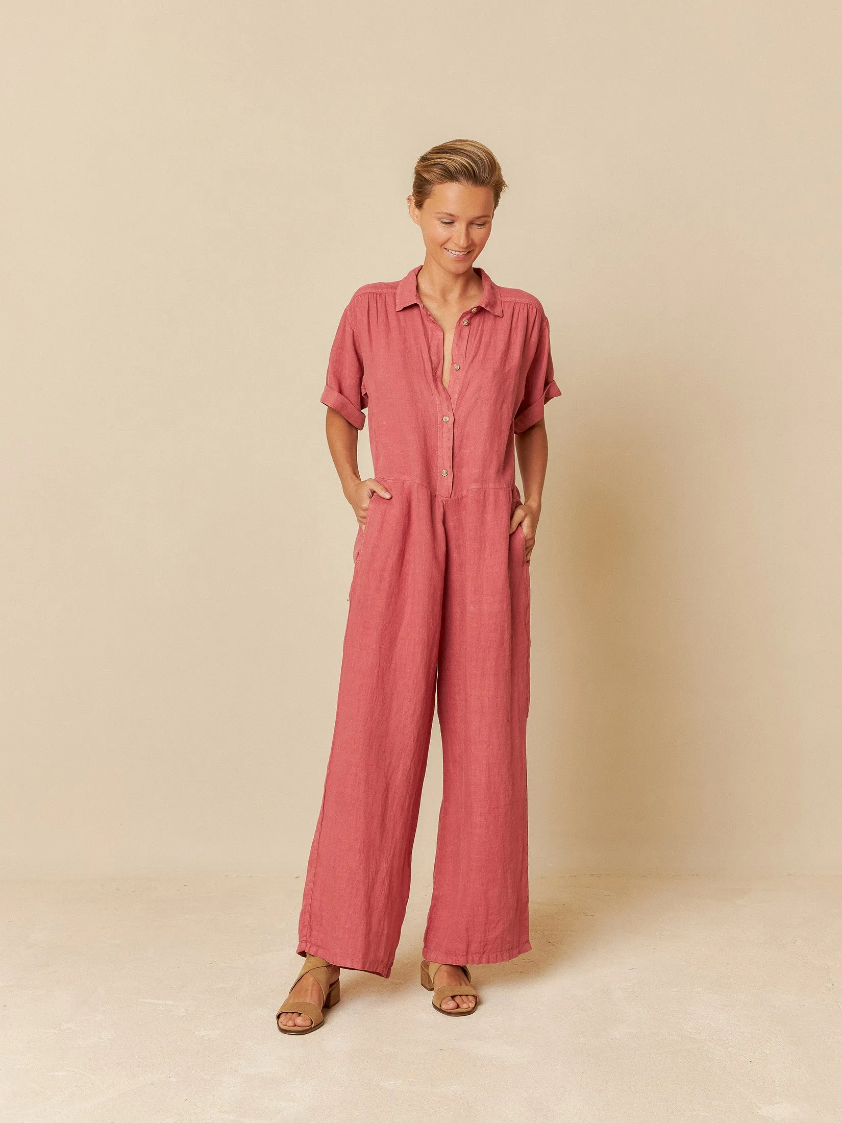 Linen Shirt Jumpsuit Red sold by Ivalo.com
