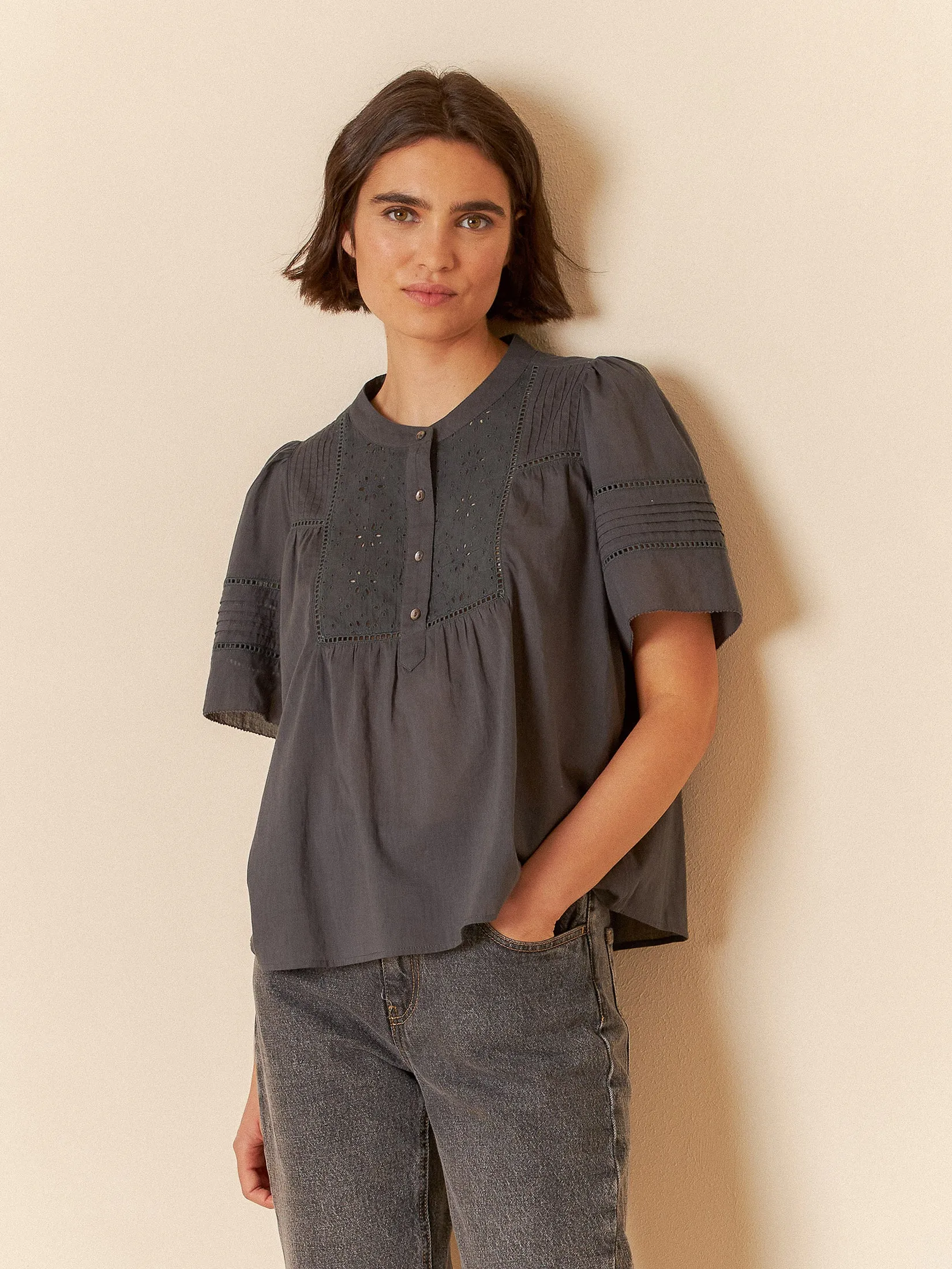 Embroidered Voile Blouse Charcoal sold by Ivalo.com