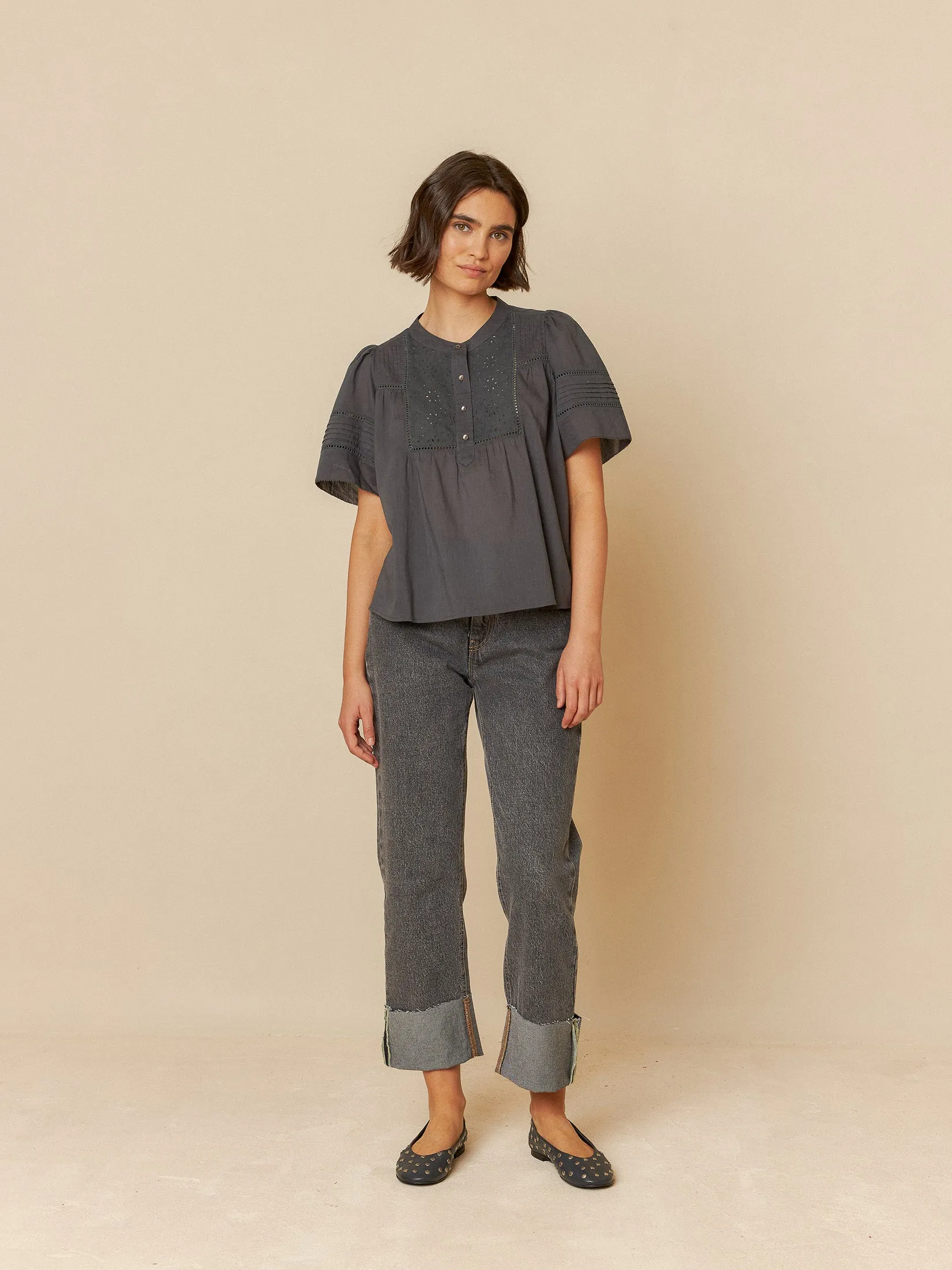 Embroidered Voile Blouse Charcoal sold by Ivalo.com product image thumbnail 3