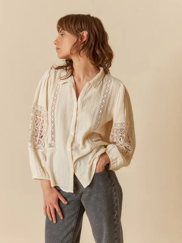 Lace Double Gauze Shirt Ecru sold by Ivalo.com