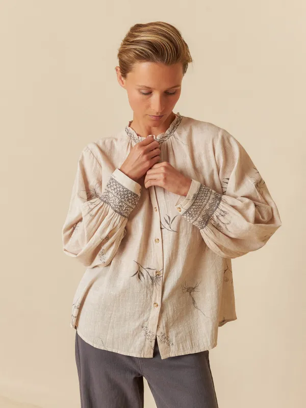 Flower Print Shirt With Smocked Details Beige sold by Ivalo.com