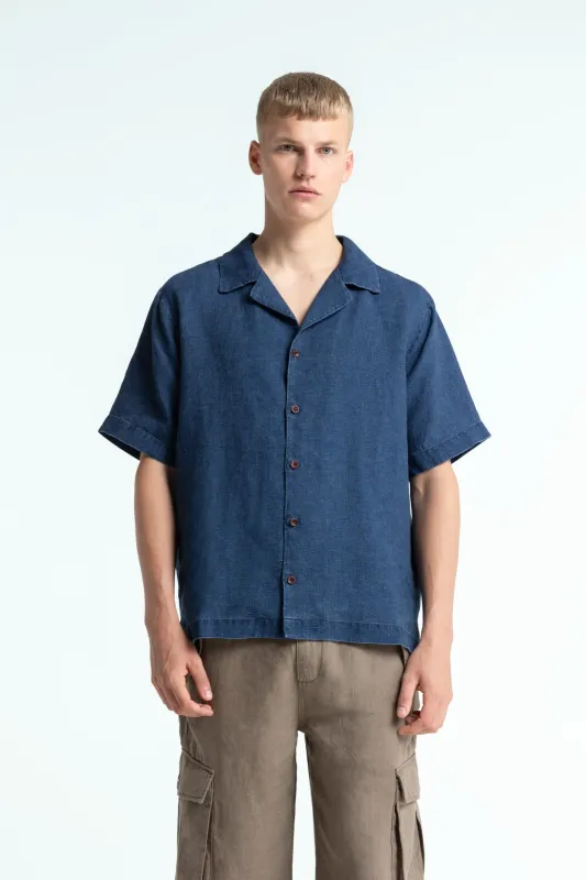 Arkin Button-Up Shirt Indigo Linen sold by Ivalo.com
