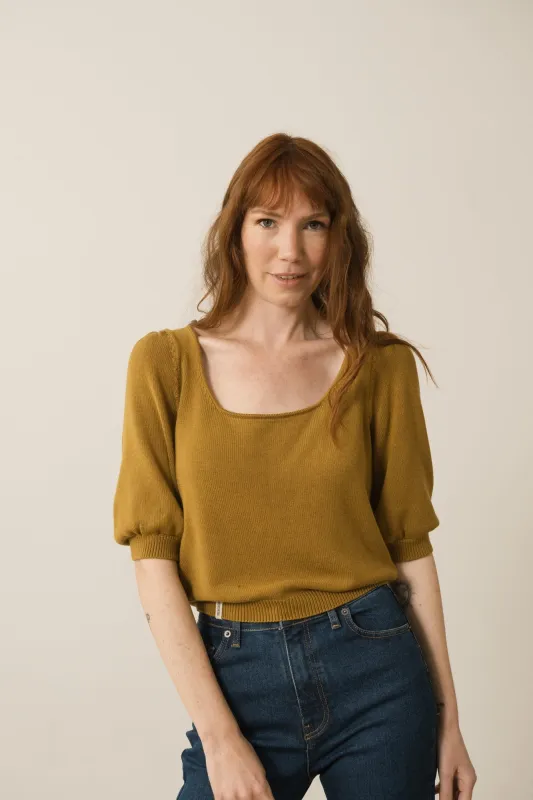 Haya Knitted Tencel Top In Mustard sold by Ivalo.com