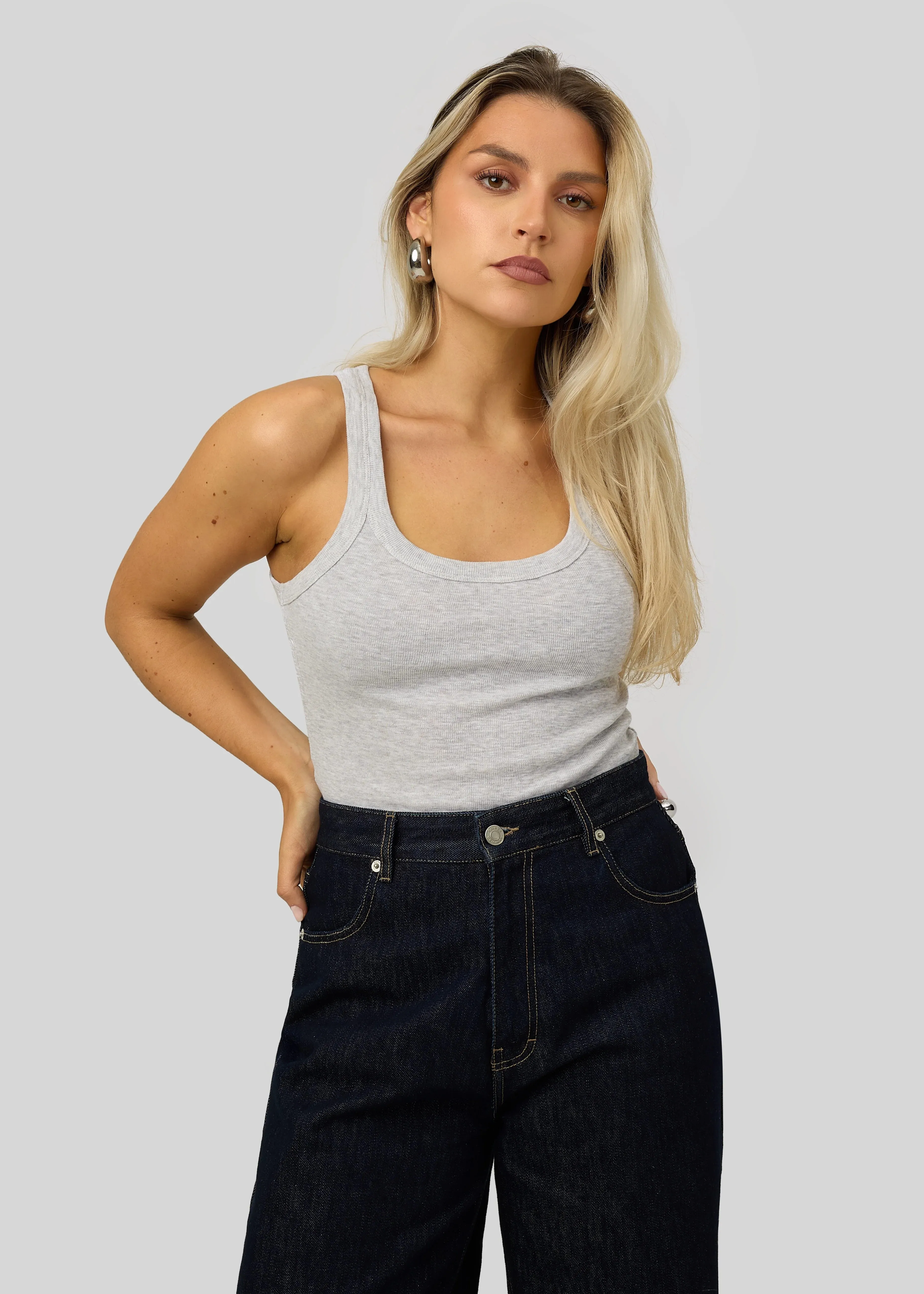 Jimmy Scoop-Neck Ribbed Tank Top Grey sold by Ivalo.com