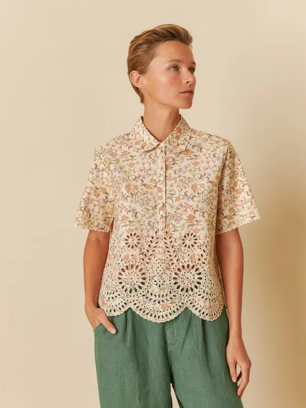 Printed Poplin Embroidered Shirt Ecru sold by Ivalo.com