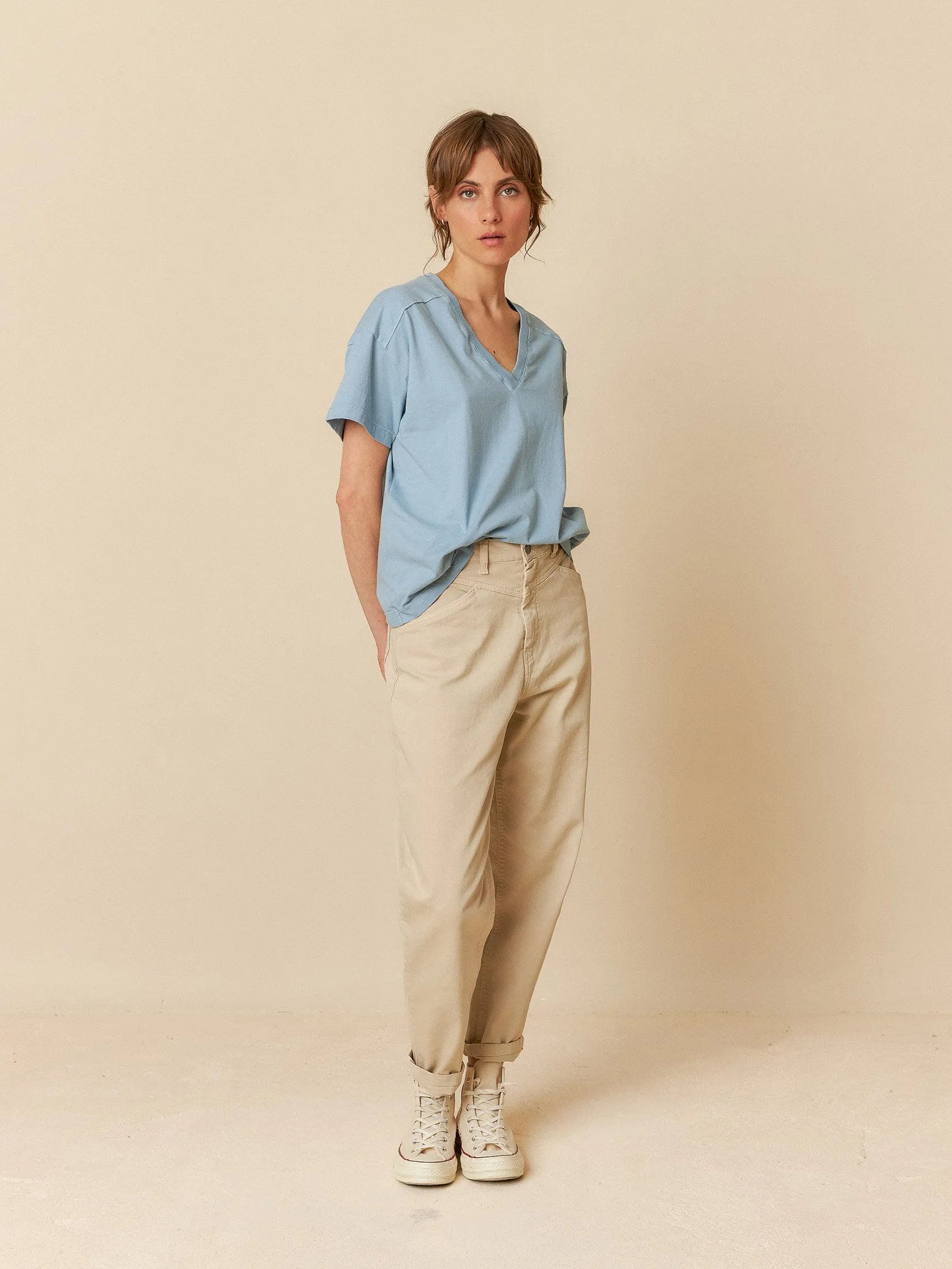 V-Neck Cotton T-Shirt Vintage Blue sold by Ivalo.com product image thumbnail 4