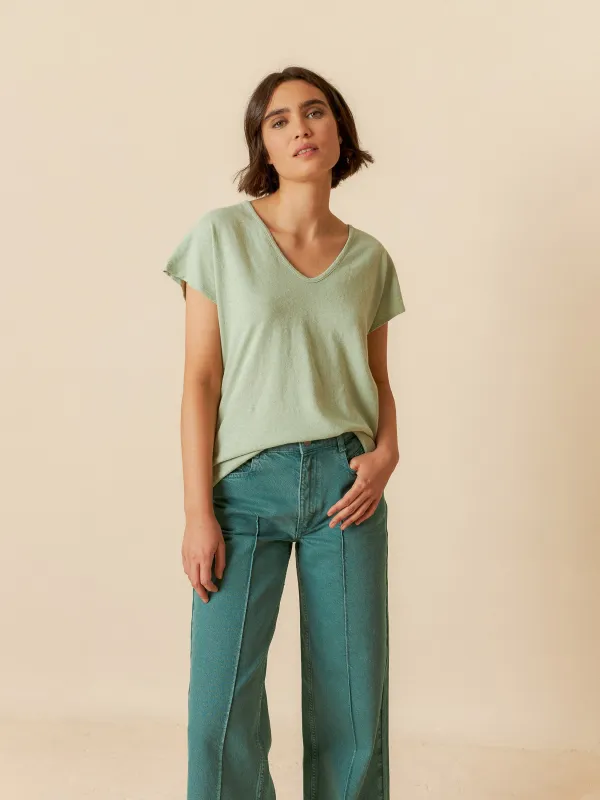 Rustic Effect Melange T-Shirt Cyan sold by Ivalo.com