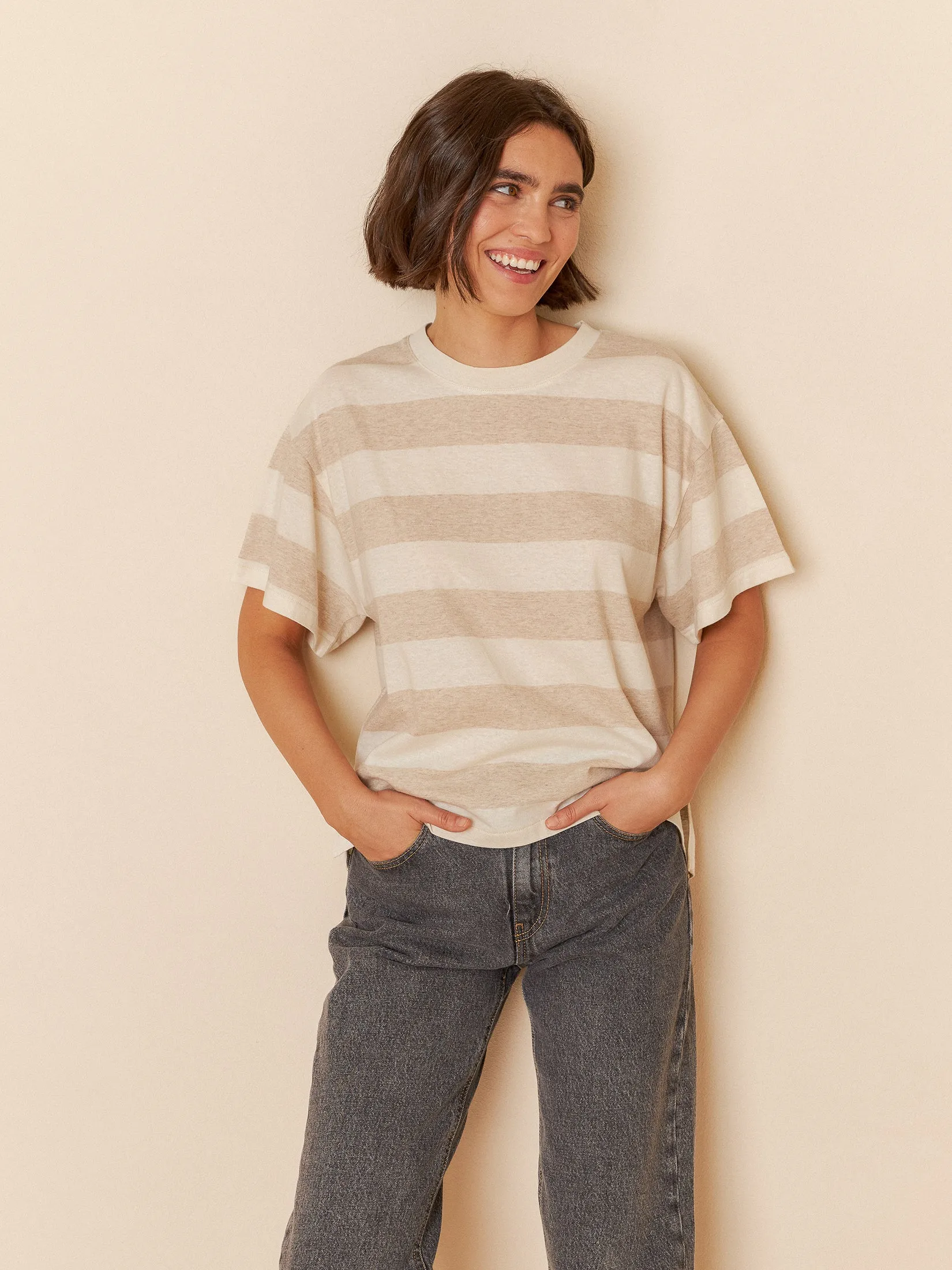 Striped Crop T-Shirt Ecru sold by Ivalo.com