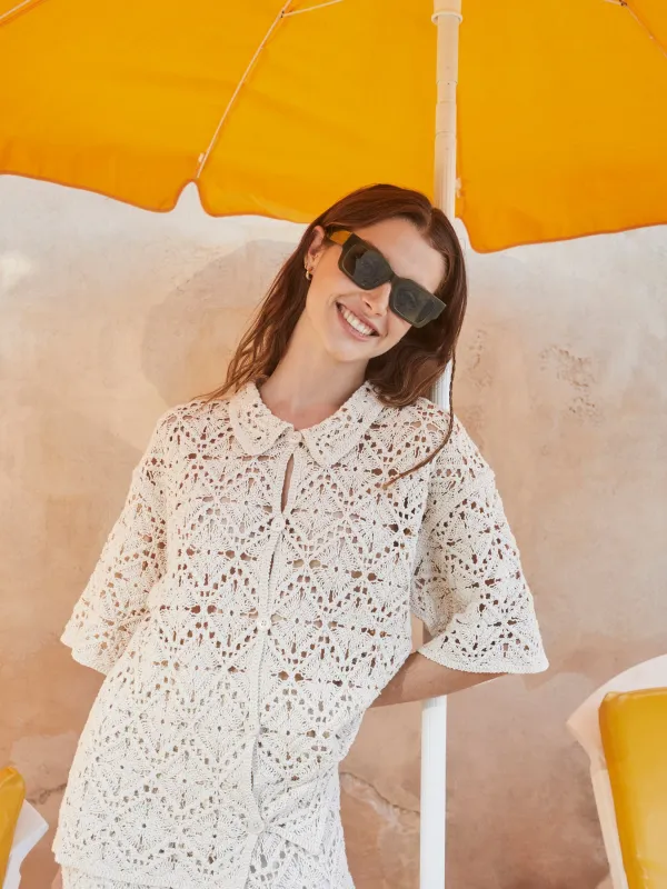 Short-Sleeved Crochet Jacket Ecru sold by Ivalo.com