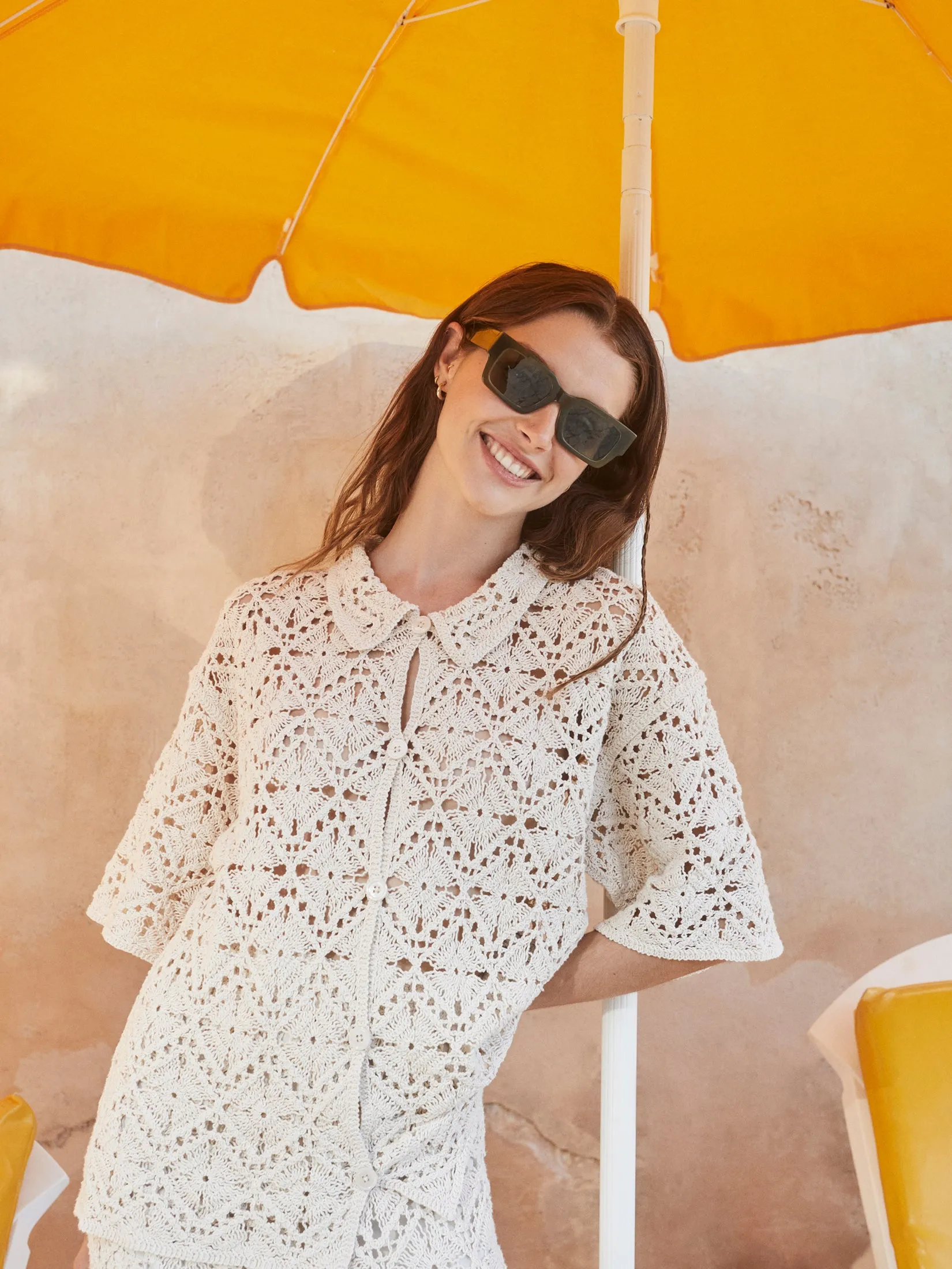 Short-Sleeved Crochet Jacket Ecru sold by Ivalo.com