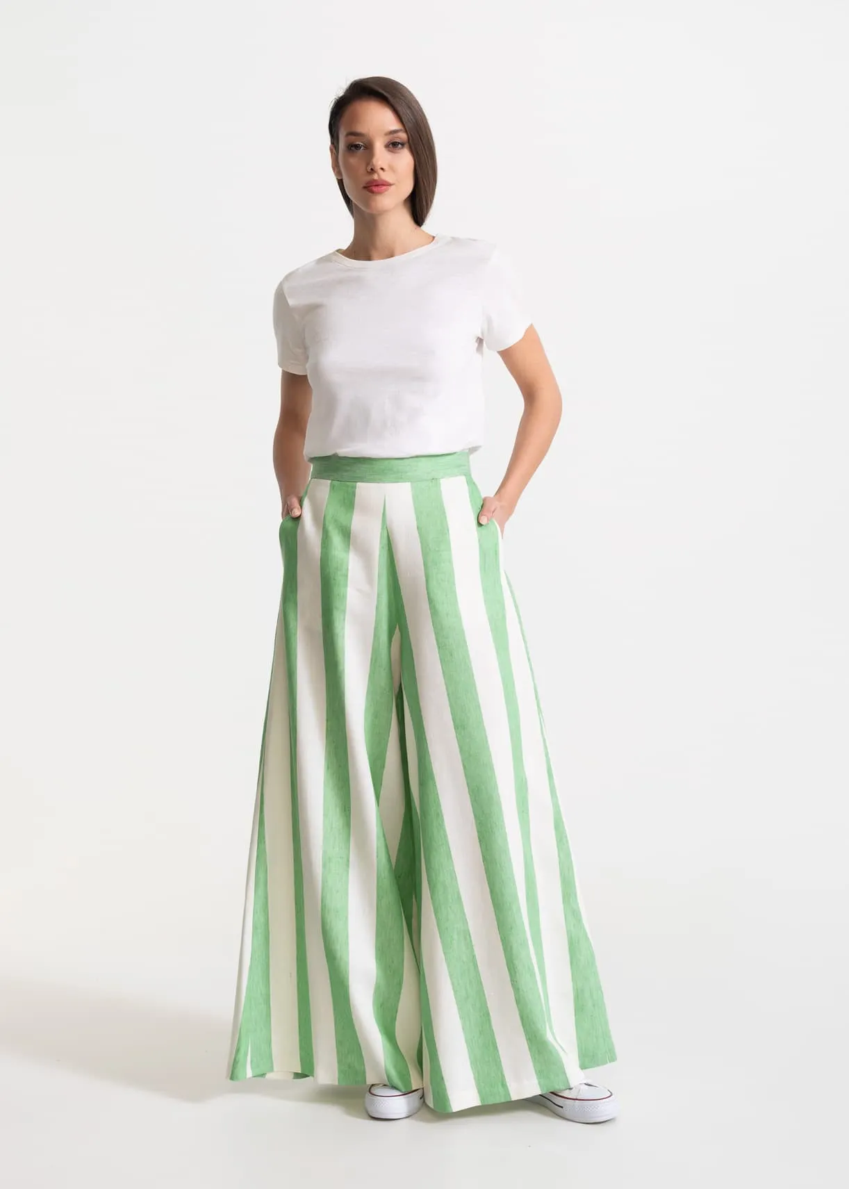 Women's Palazzo Linen Pants Lime Rush sold by Ivalo.com