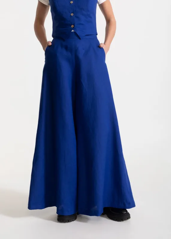 Women's Palazzo Linen Pants Royal Blue sold by Ivalo.com