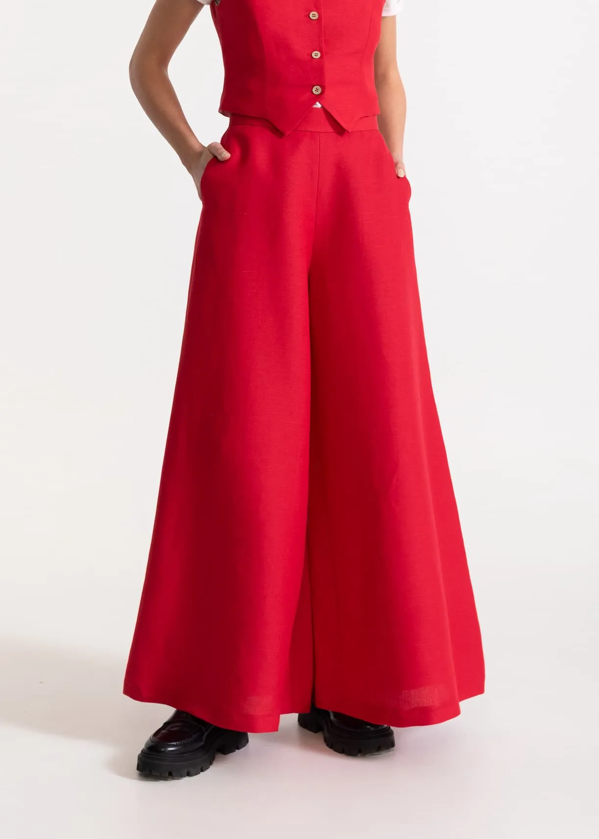 Women's Palazzo Linen Pants Red sold by Ivalo.com