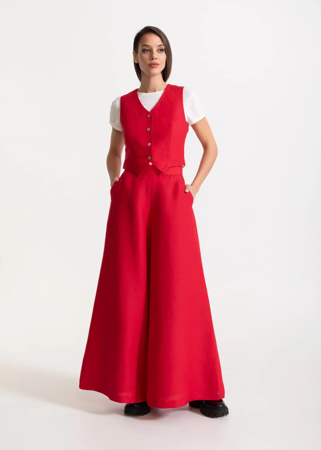 Women's Palazzo Linen Pants Red sold by Ivalo.com product image thumbnail 4
