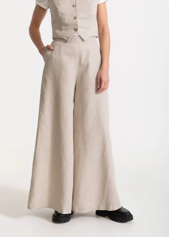 Women's Palazzo Linen Pants Beige sold by Ivalo.com