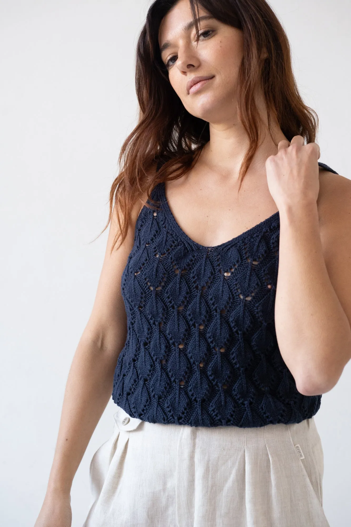 Basile Openwork Tank Top Blue sold by Ivalo.com