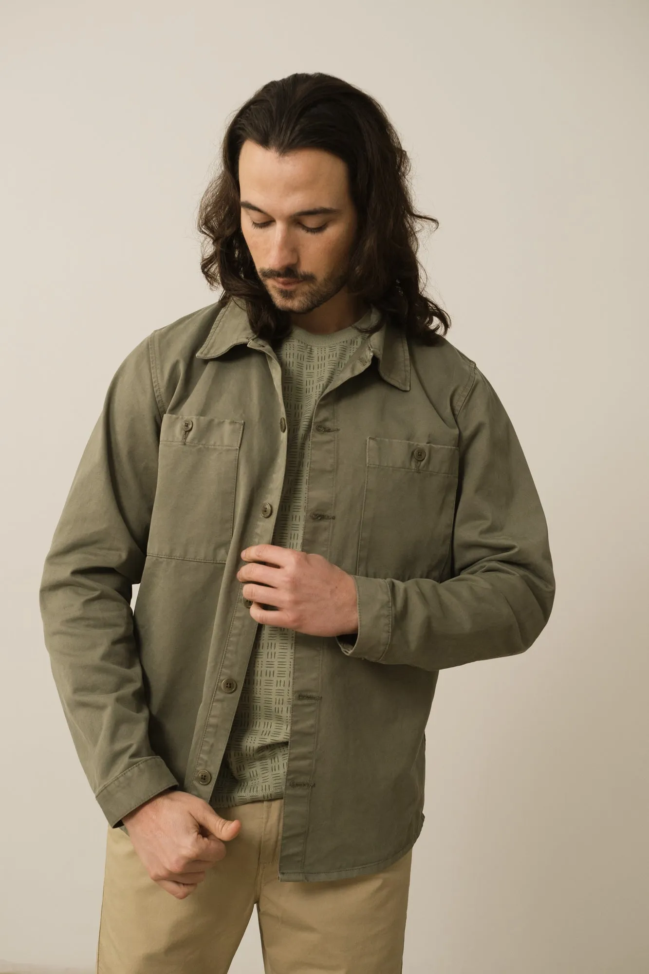 Men's Helmut Organic Cotton Worker Overshirt Green sold by Ivalo.com