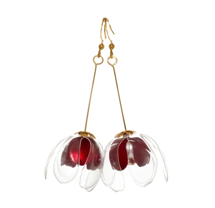 Double-Flower Earrings Clear/Red sold by Ivalo.com