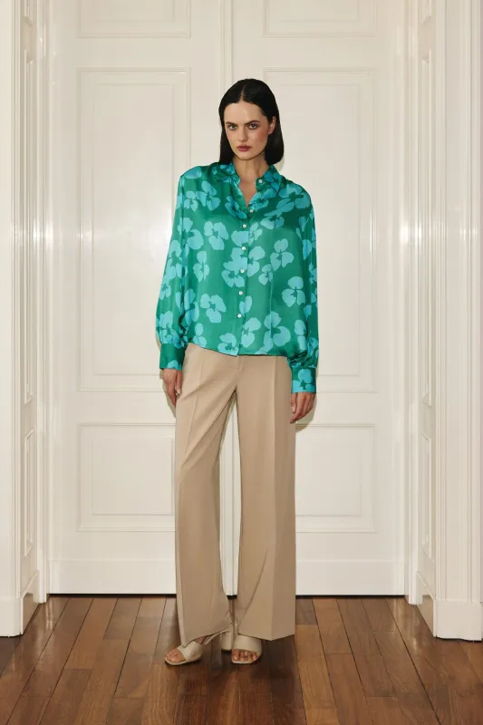 Noel Button-Up Shirt Emerald Flowers sold by Ivalo.com