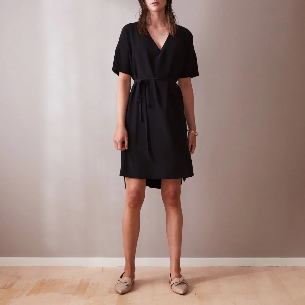Short V-Neck Day Dress Black Silk sold by Ivalo.com