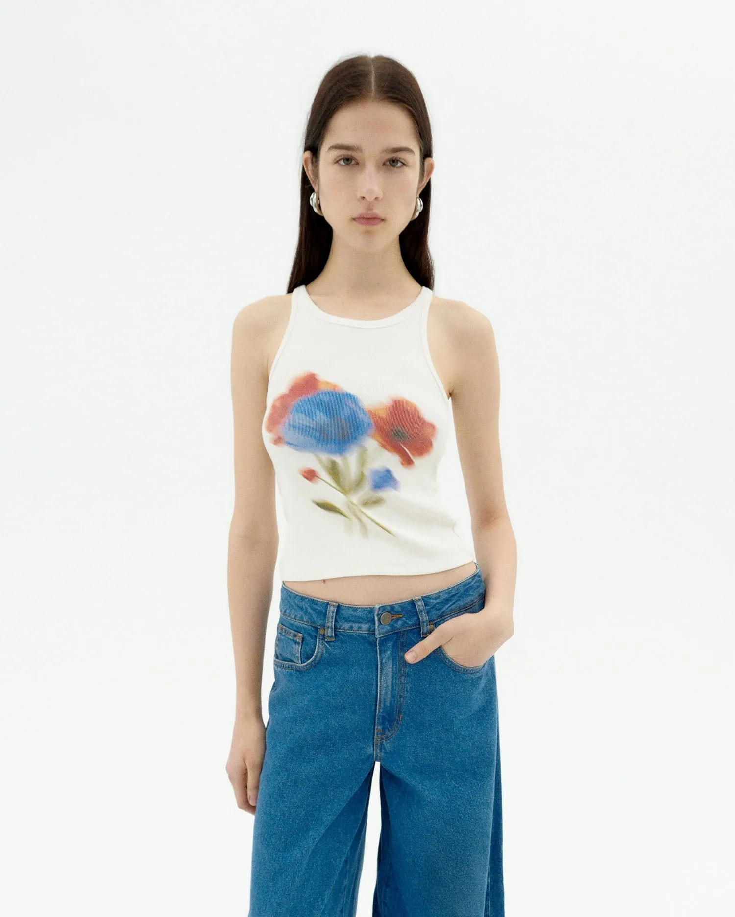 Harriet Blurry Flower Top White sold by Ivalo.com