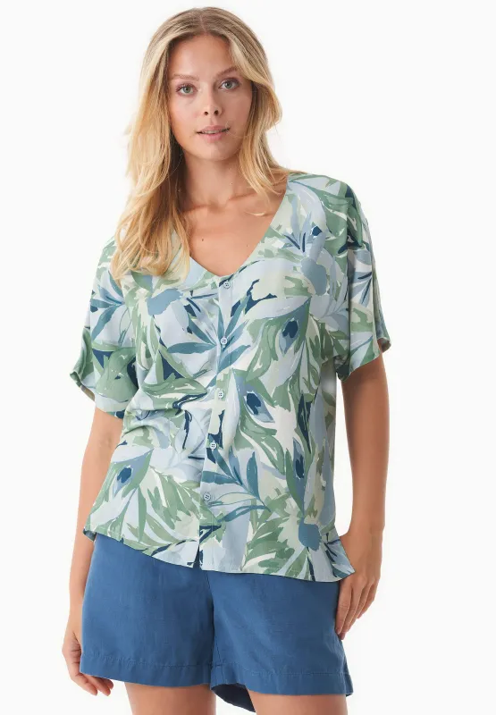 V-Neck Short Sleeved Viscose Blouse Abstract Leaf sold by Ivalo.com
