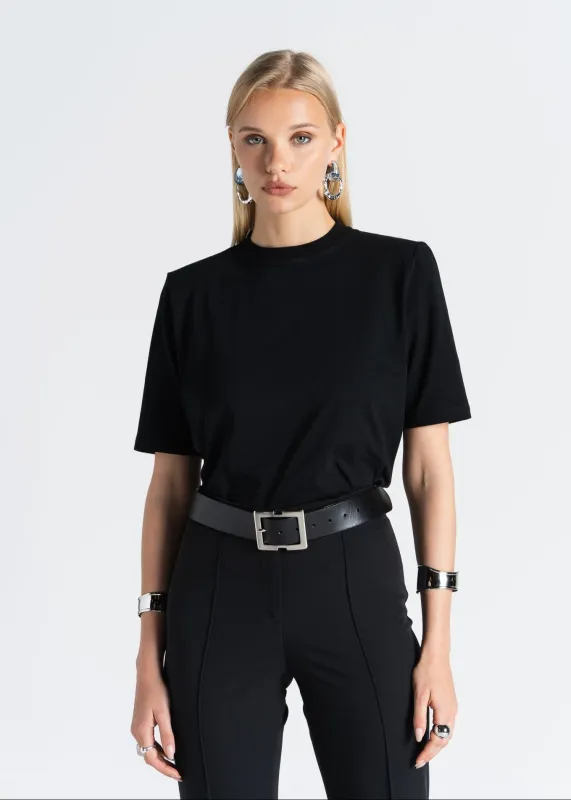Boxy Fit Shoulder Pad T-Shirt Black sold by Ivalo.com