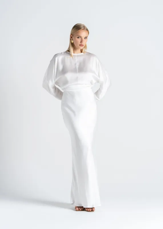 Halo Satin Maxi Skirt White sold by Ivalo.com