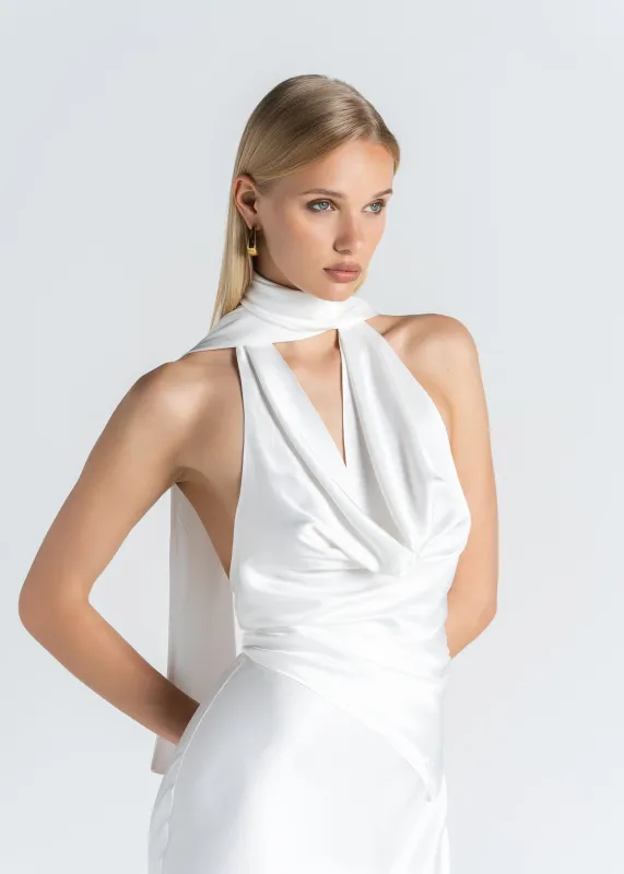 Halo Satin Backless Halter Top White sold by Ivalo.com