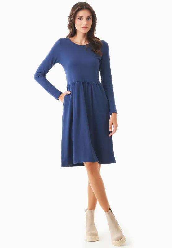 Long-Sleeved Organic Cotton Jersey Dress Navy sold by Ivalo.com