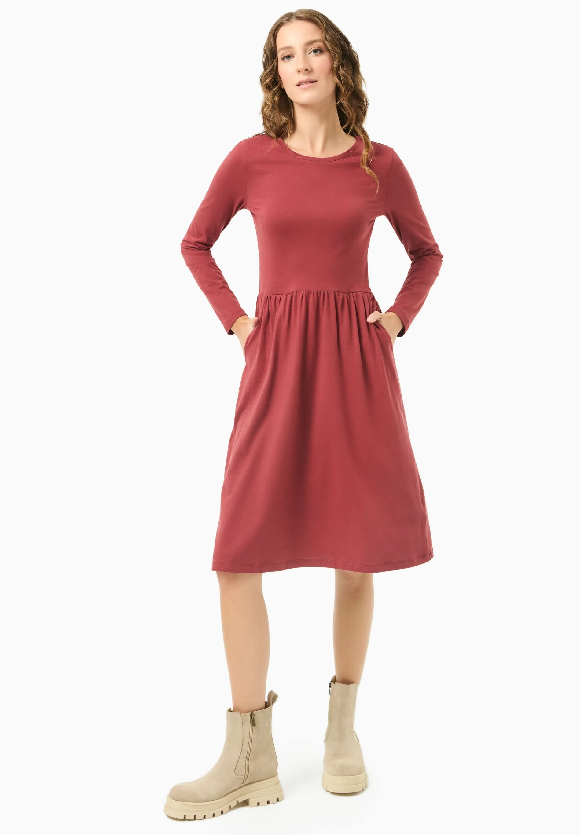 Long-Sleeved Organic Cotton Jersey Dress Merlot sold by Ivalo.com
