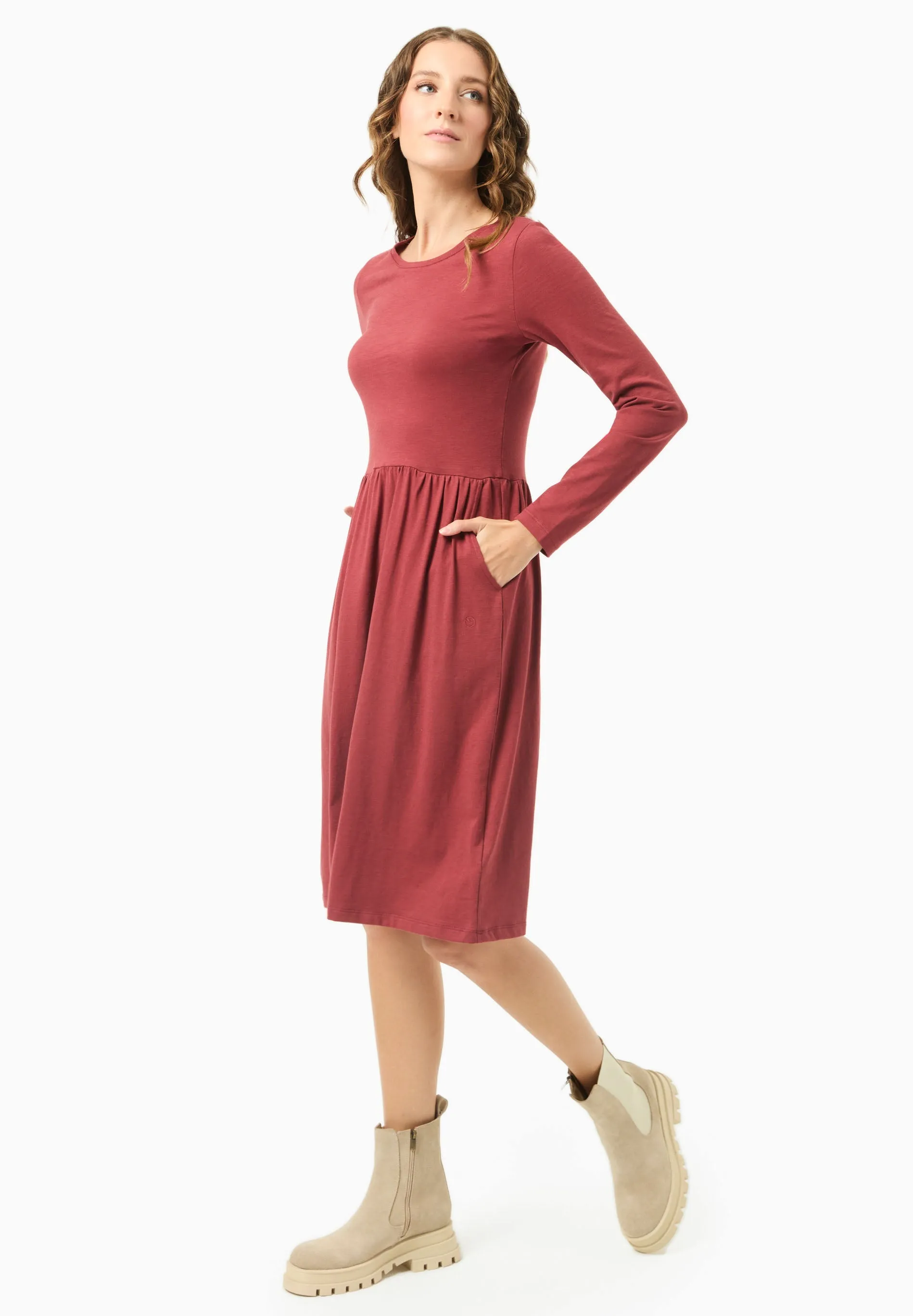 Long-Sleeved Organic Cotton Jersey Dress Merlot sold by Ivalo.com product image thumbnail 3