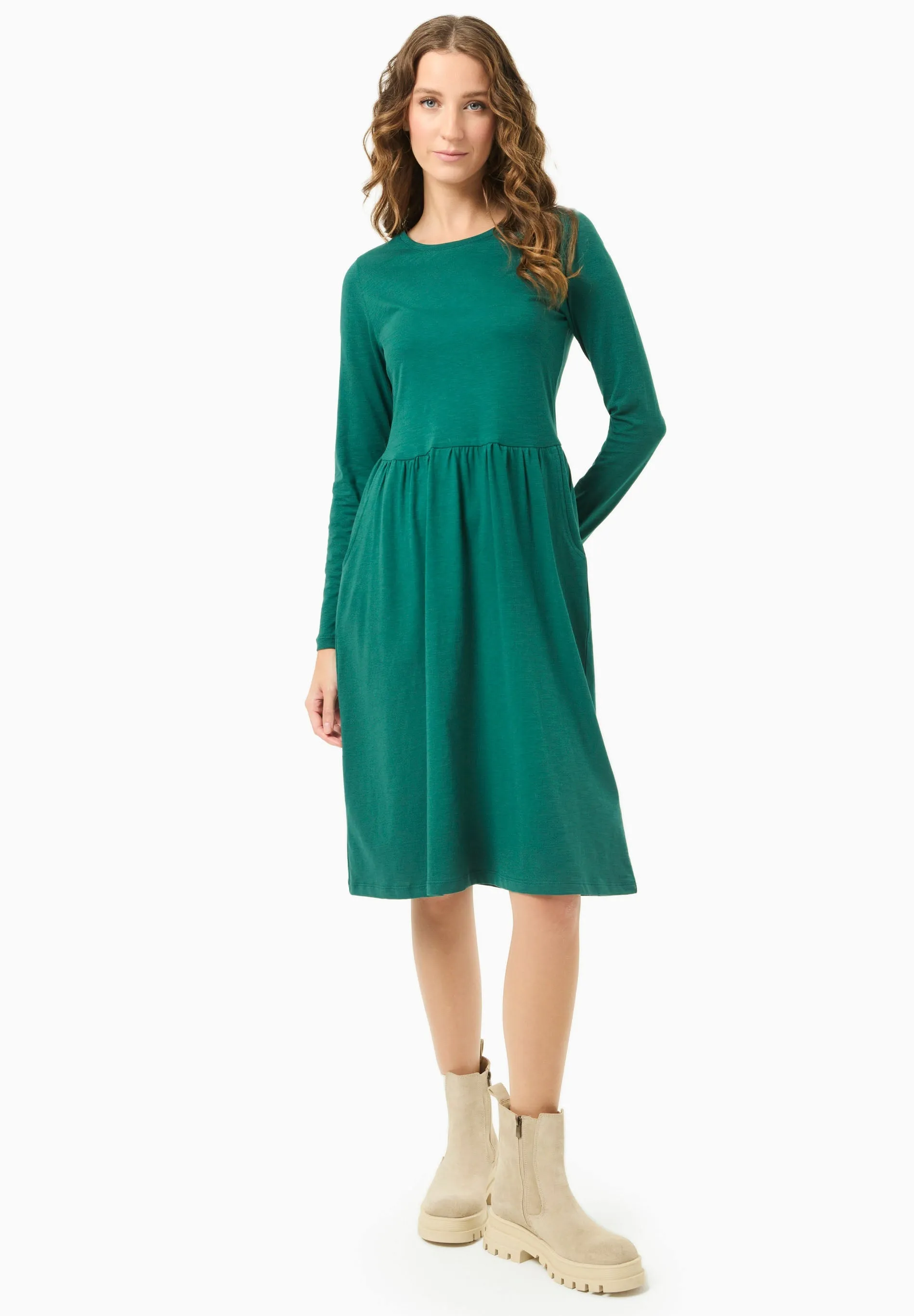 Long-Sleeved Organic Cotton Jersey Dress Deep Emerald sold by Ivalo.com