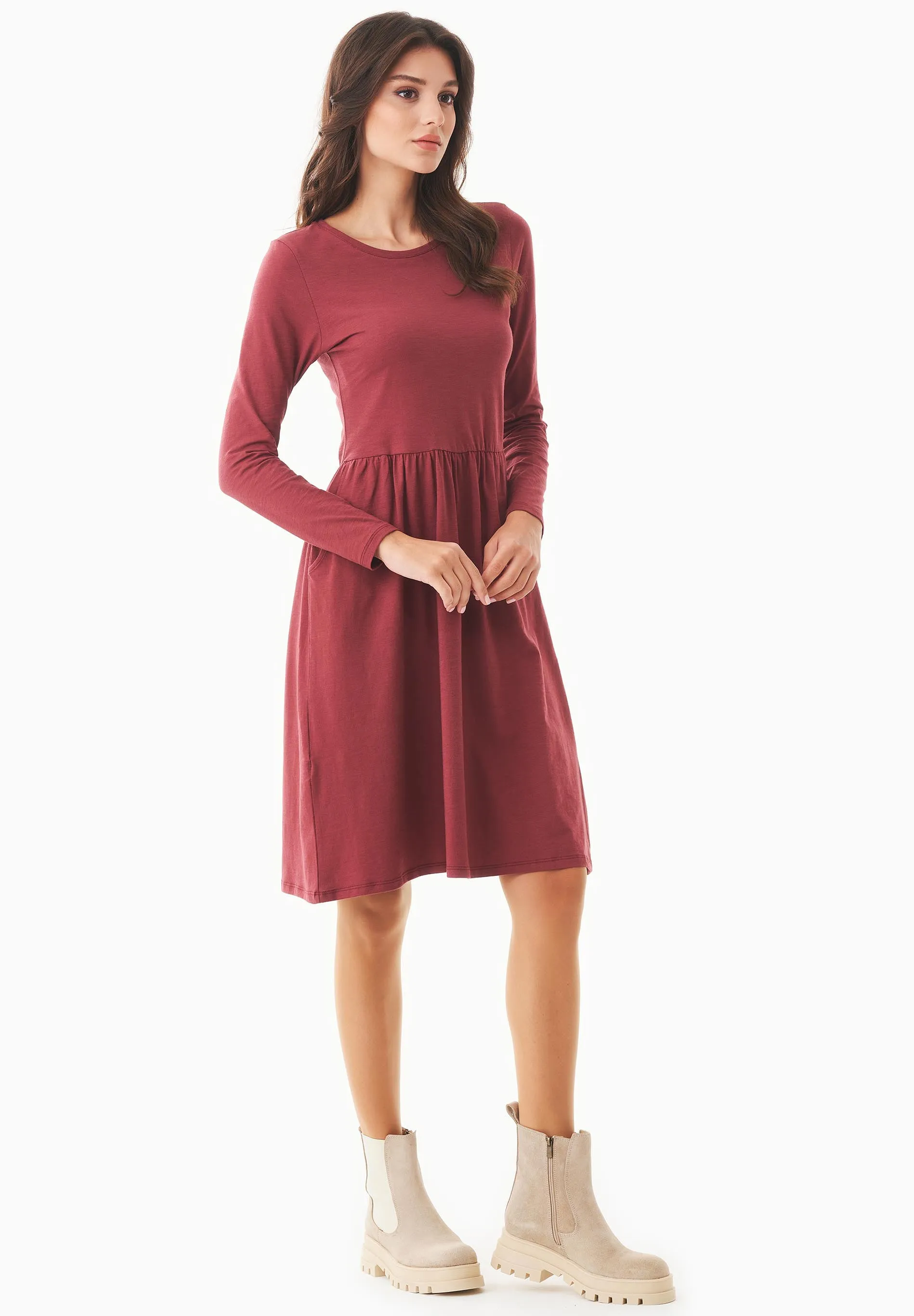 Long-Sleeved Organic Cotton Jersey Dress Syrah Red sold by Ivalo.com product image thumbnail 3