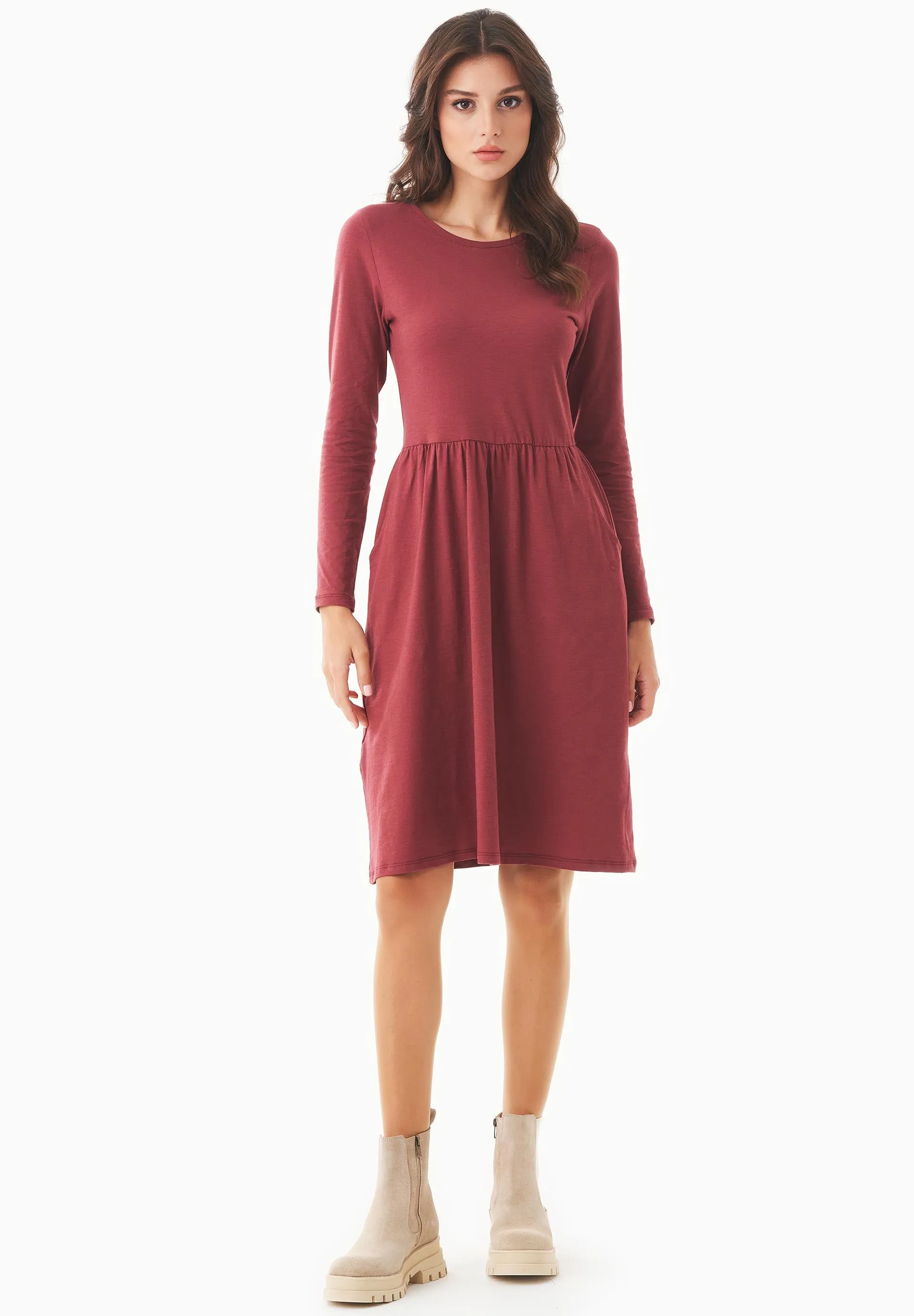 Long-Sleeved Organic Cotton Jersey Dress Syrah Red sold by Ivalo.com