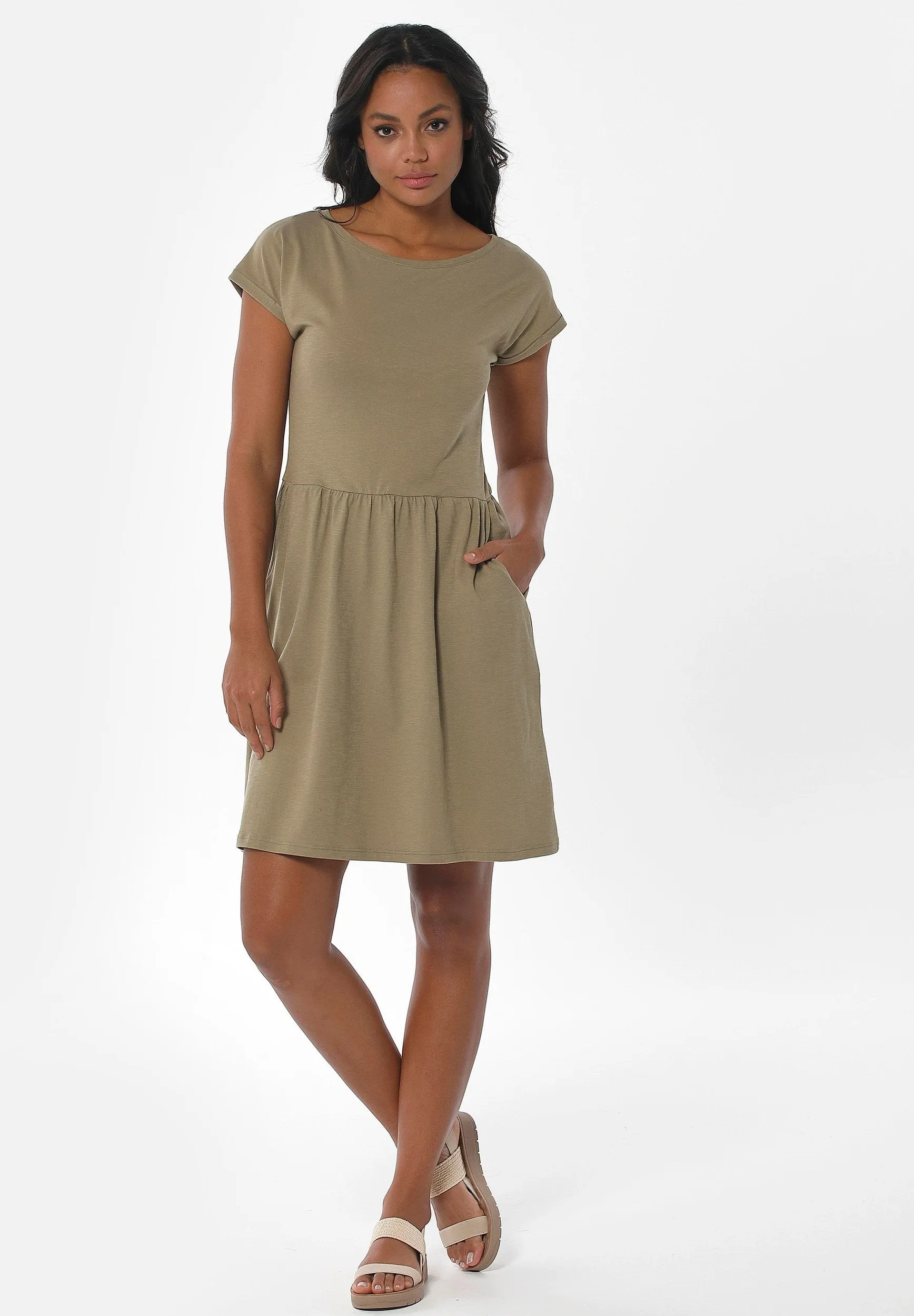 Slub Jersey Dress With Side Pockets Olive sold by Ivalo.com