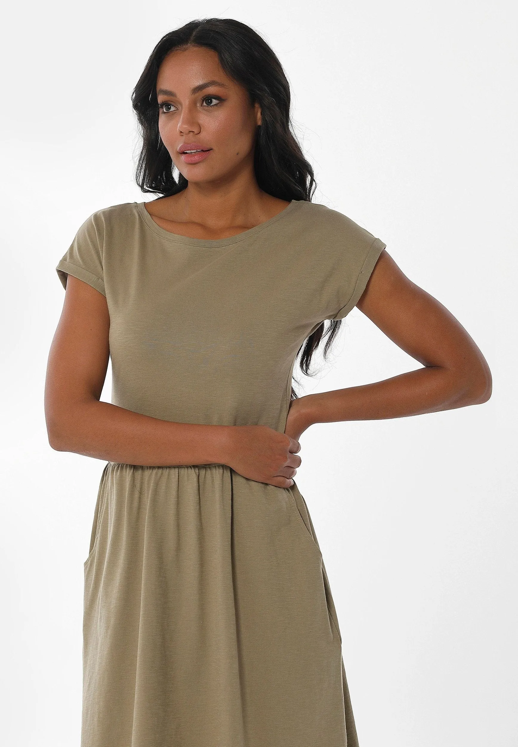Slub Jersey Dress With Side Pockets Olive sold by Ivalo.com product image thumbnail 4