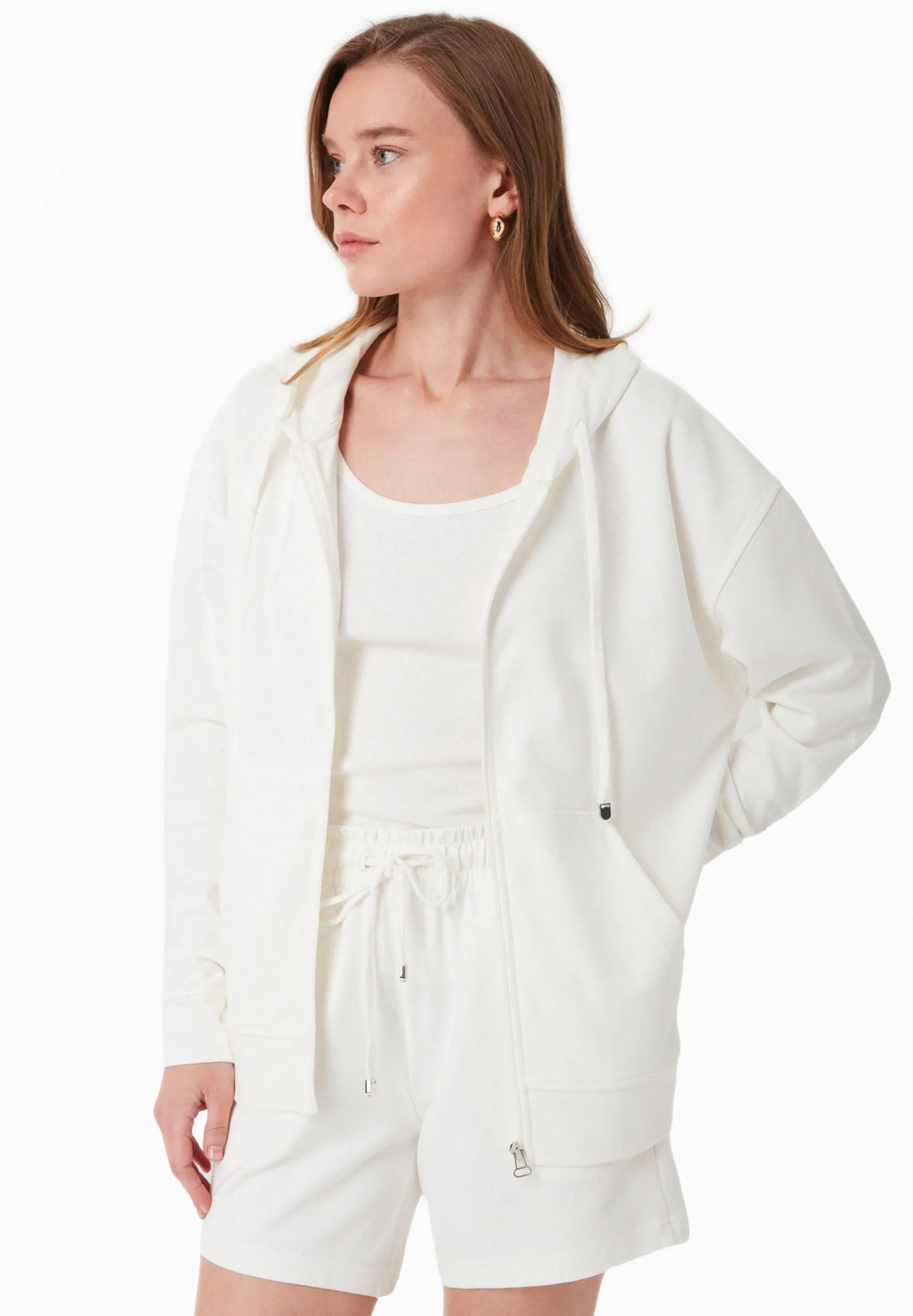 Women's Modal Blend Zipper Hoodie Off White sold by Ivalo.com product image thumbnail 2