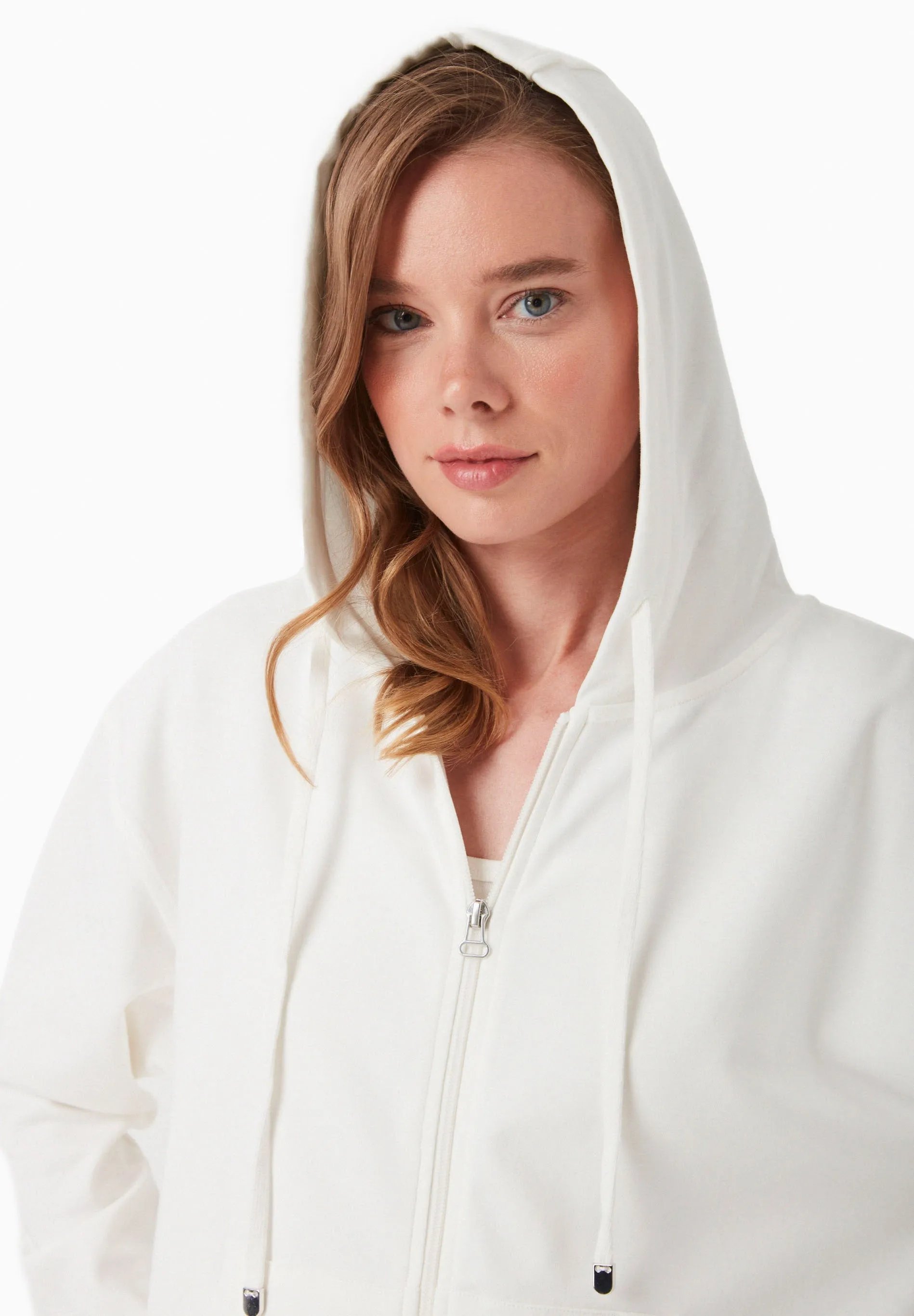 Women's Modal Blend Zipper Hoodie Off White sold by Ivalo.com product image thumbnail 5