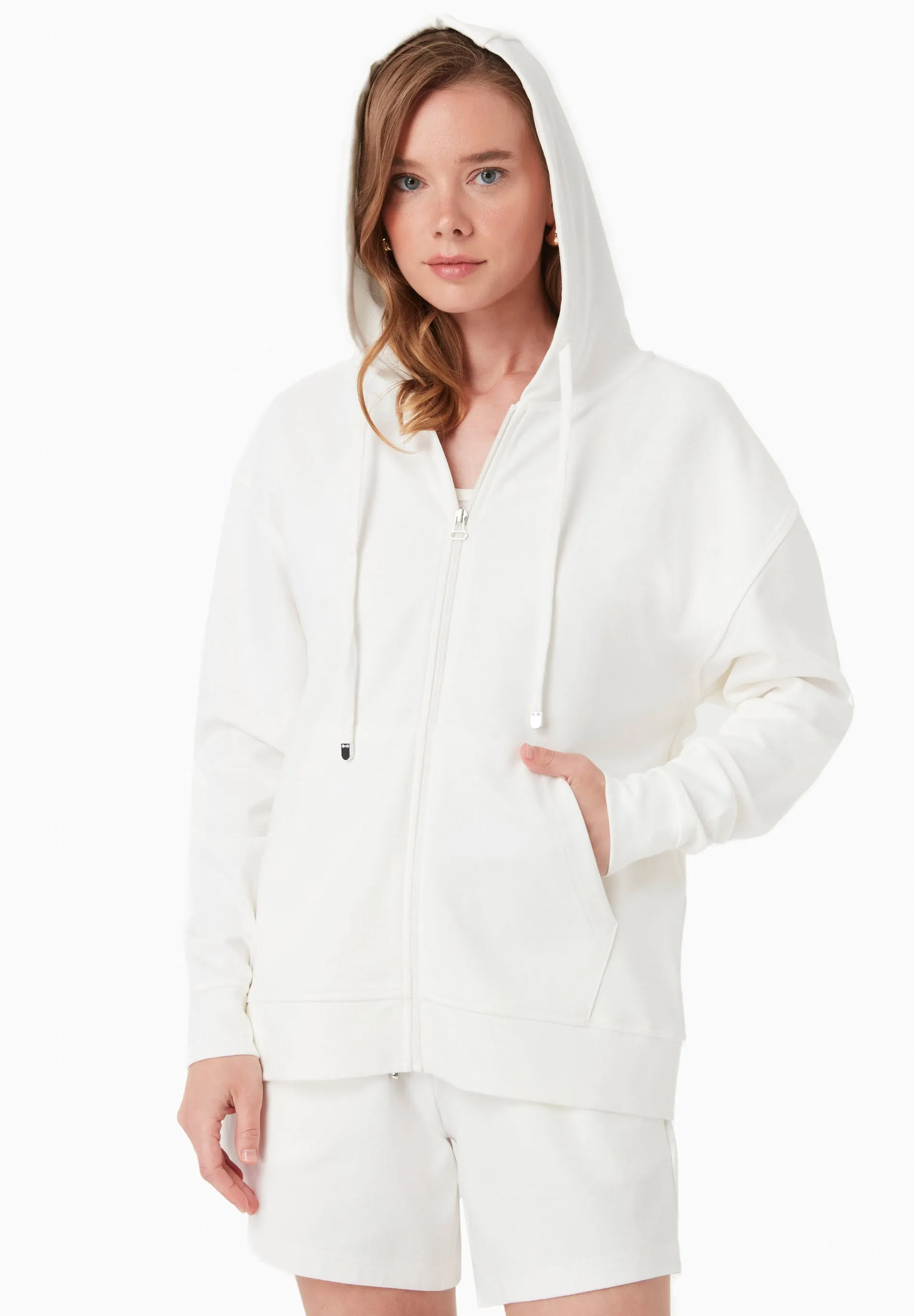 Women's Modal Blend Zipper Hoodie Off White sold by Ivalo.com