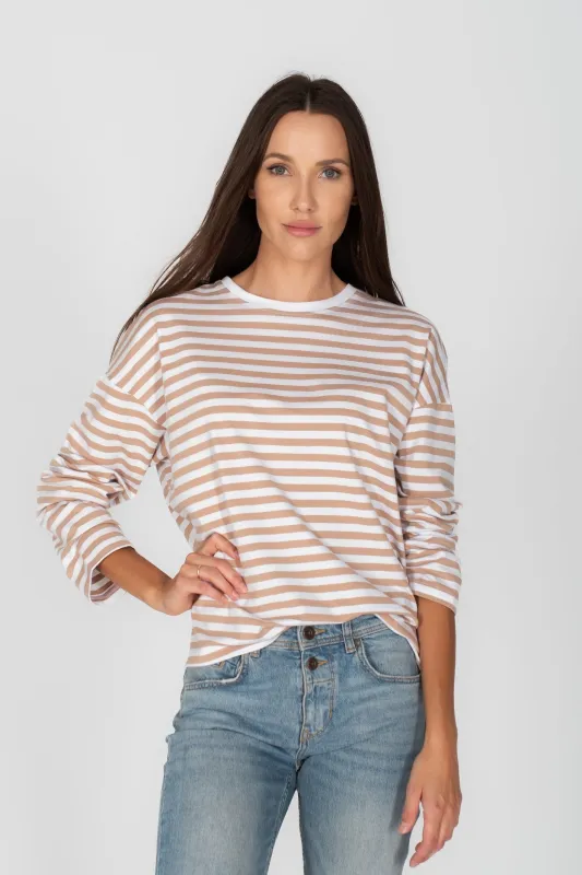 Oversized Longsleeve T-Shirt Beige Striped sold by Ivalo.com