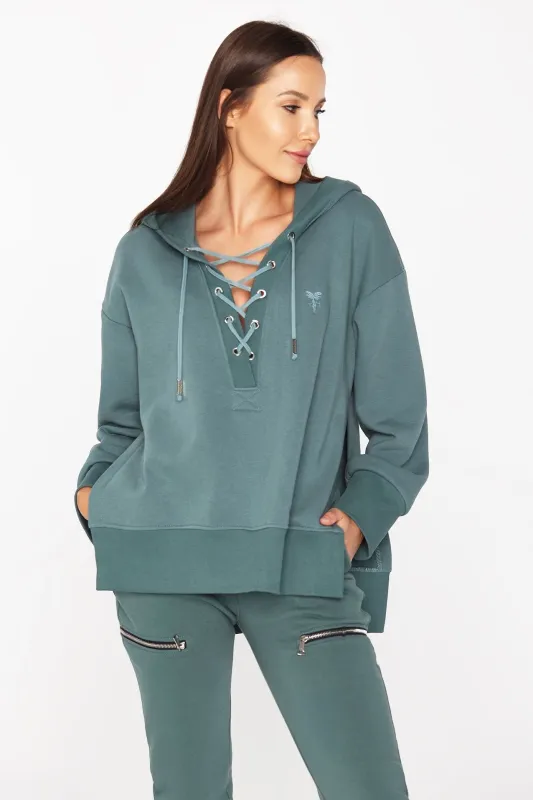 Laced Hoodie With Side Slits Sea Green sold by Ivalo.com