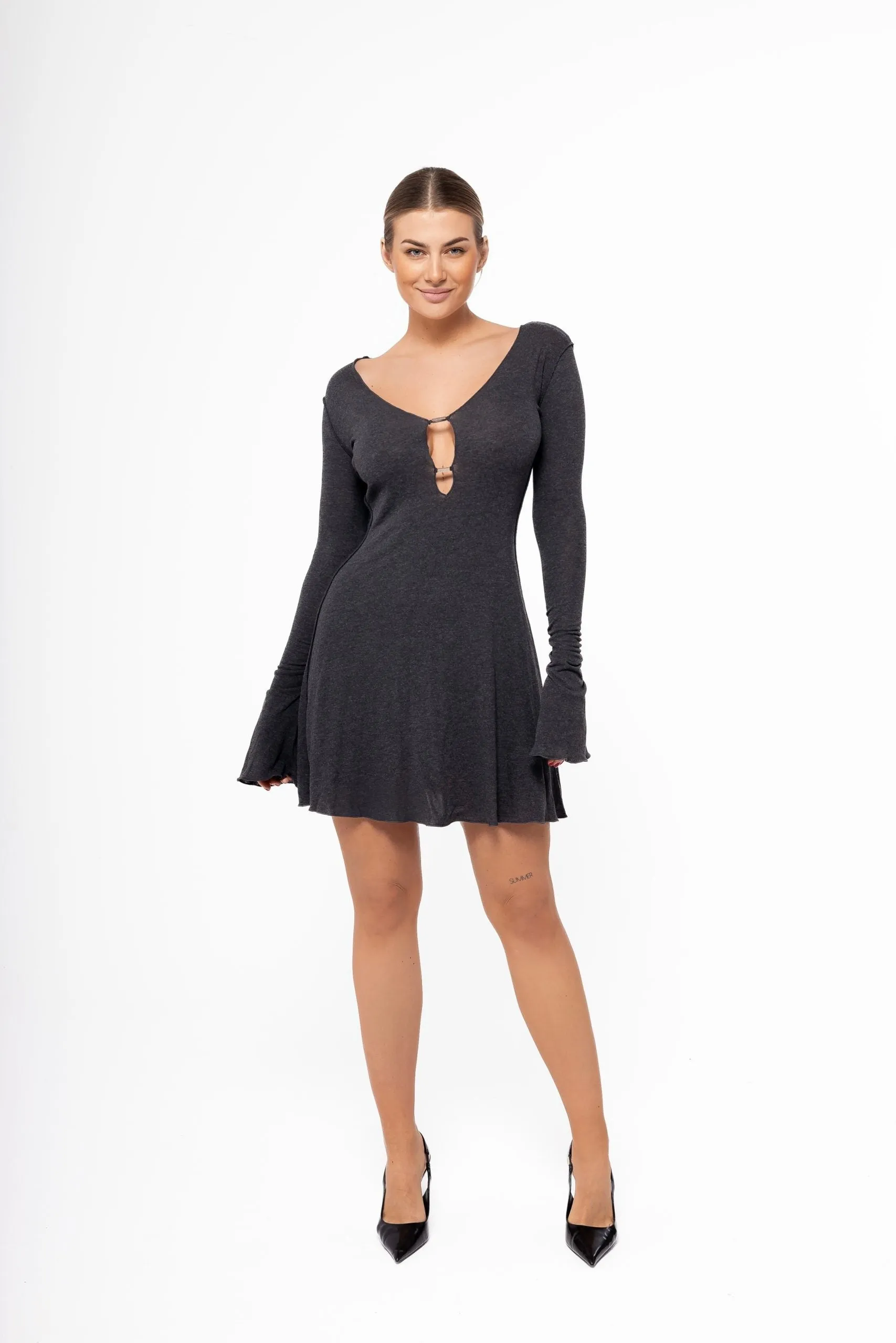 Chloe Deep Neckline Mini Dress Anthracite sold by Ivalo.com
