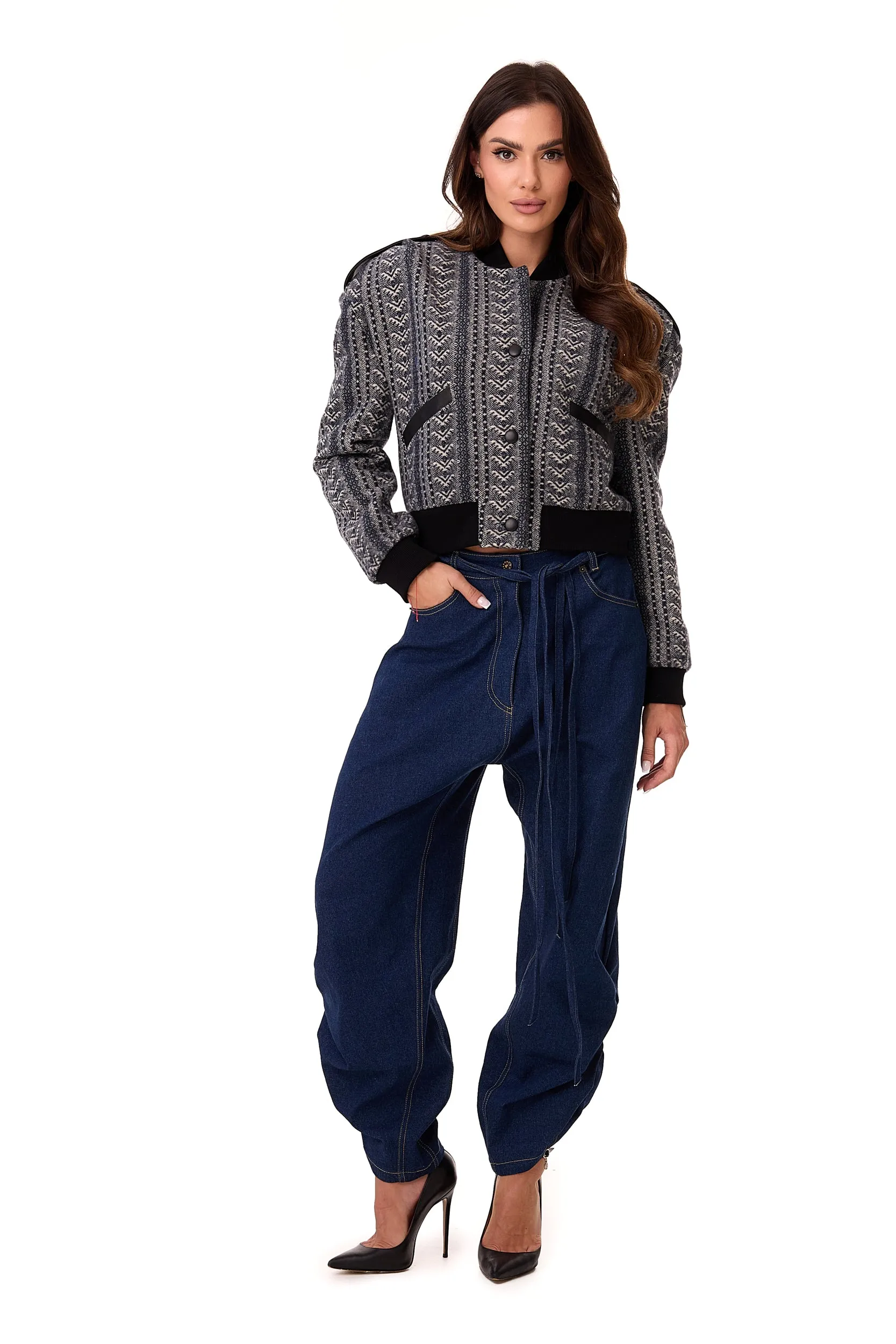 Ira Patterned Wool Bomber Jacket Navy Blue sold by Ivalo.com product image thumbnail 3