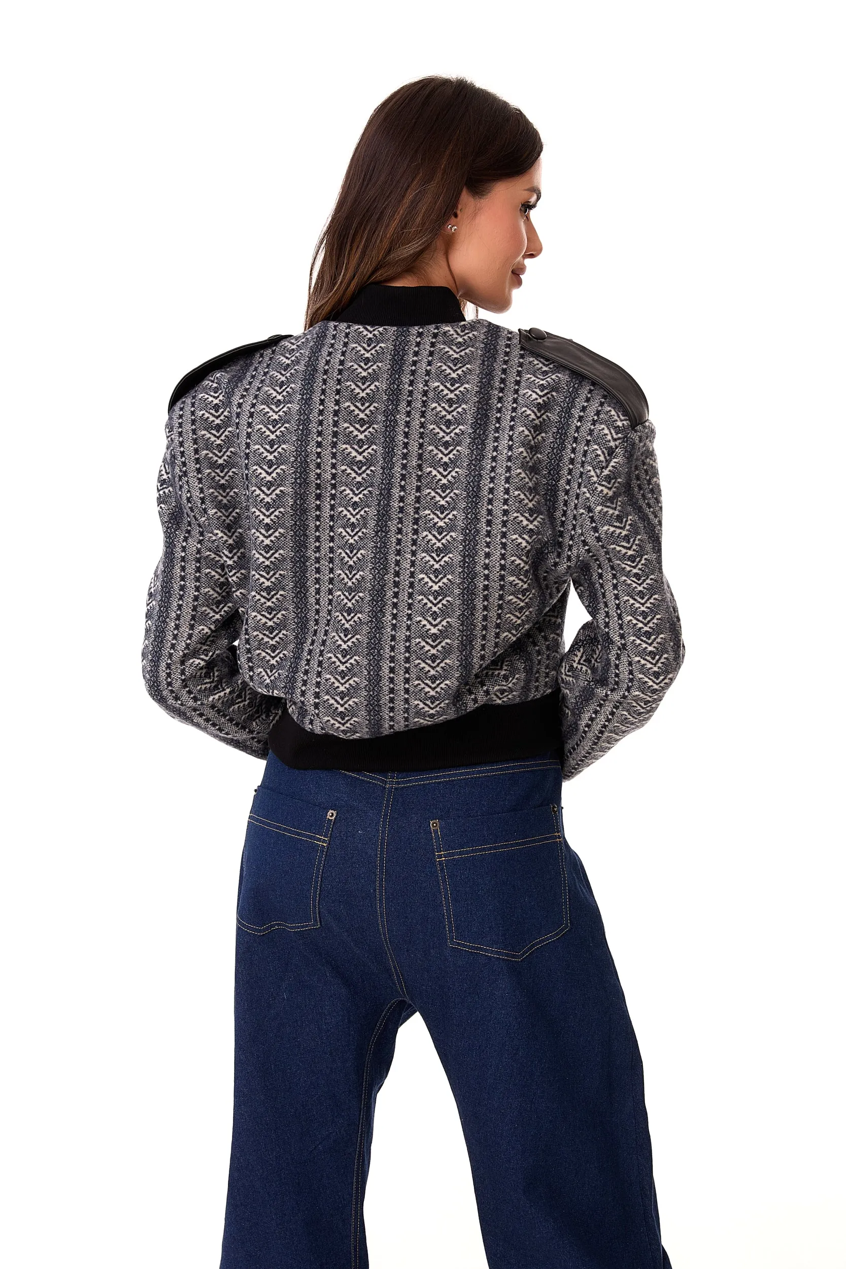 Ira Patterned Wool Bomber Jacket Navy Blue sold by Ivalo.com product image thumbnail 2